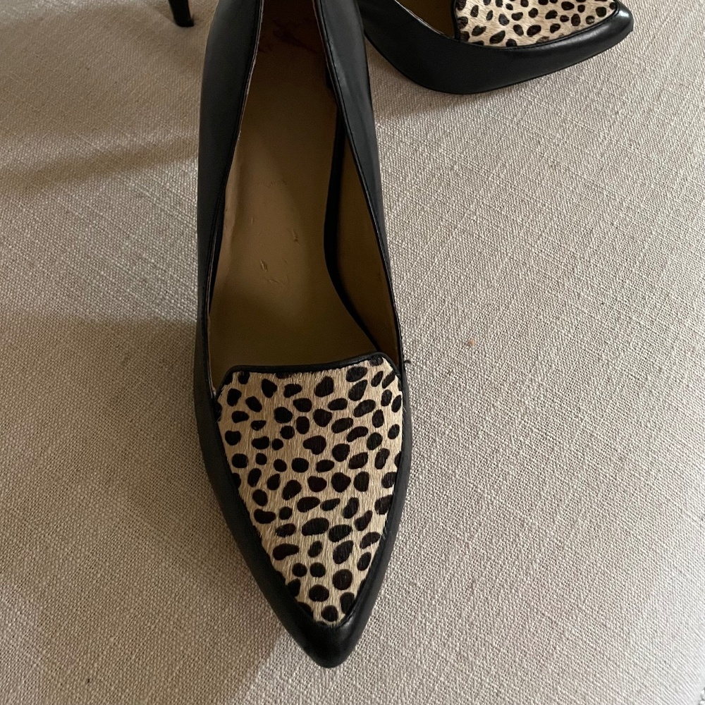 Black Ann Taylor Pumps with an Animal Print Vamp